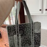 POL Green Striped Quilted Tote Bag