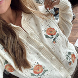 Ecru Needlepoint Rose Cardigan