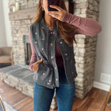 Teal Stitched in Bloom Corduroy Vest