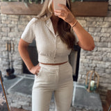 Gingham Gem Natural Collared Short Sleeve