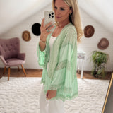 Very Viv Muted Lime Lace-Trim Cardigan