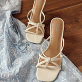 Bare It All White Square Toe Strappy Heel