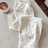 Risen Cream Leaf Embroidered Barrel Jeans