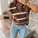 Chocolate Striped Funnel Half Zip Sweater Vest