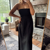 Yuki Black Strapless Linen Midi