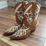 Bailey Cocoa Floral Embroidered Cowboy Bootie