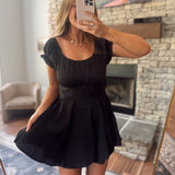 Black Puff Sleeve Tie Waist Romper
