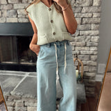 Tied Up In Style Washed Denim Tie Front Pants