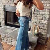 Risen Tummy Control HR Crop Wide Leg Cuffed Denim
