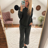 Stella Charcoal Round Neck Corded Ribbed Long Sleeve