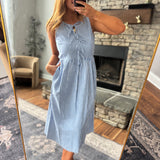 Denim Blue Tie Striped Midi Dress