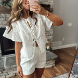 White Sands Palm Tree Eyelet Front Tie Flowy Top