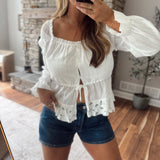 Off White Button Up & Ruffled Top