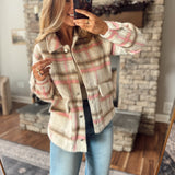 Pink Sugar Stripe Brushed Plaid Taupe Jacket