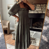 Olive Soft Layers Midi Dress