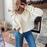Cream Washed Waffle Crop Hoodie