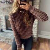 Brown Cable Knit Turtleneck Sweater