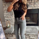 Washed Gray HR Crop Flare Denim