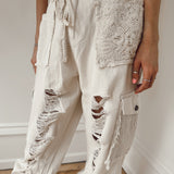 Kasha Oatmilk Crochet Patch Joggers