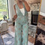 Washed Seafoam Embroidered Corduroy Jumpsuit