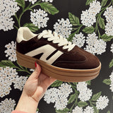 Jet Setter Beige/Brown Chunky Platform Low Top Lace up Sneakers