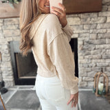 Taupe Hooded Split Neck Long Sleeve