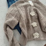 Reagan Mocha Floral Button Cropped Knit Cardi
