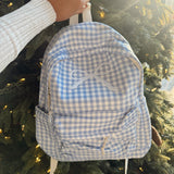 Blue Coquette Bow Embroidered Gingham Backpack