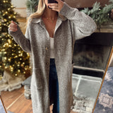 Brown Long Sleeve Collared Midi Cardigan