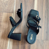 Arrabella Black Square Toe Double Strap Chunky Heel