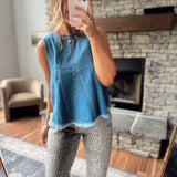 Lyric Blue Haze Denim Flared Sleeveless Top