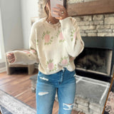 Cream Rose Jacquard Sweater
