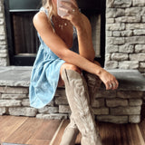 Dark Taupe Bronco Knee High Cowboy Boot