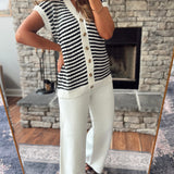 Monochrome Stripe Button Up Sweater Top & Pants Set