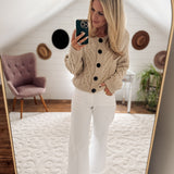 Oatmeal Button Front Cable Knit Cardigan IN STORE