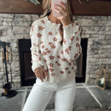 Mae Natural Textured Knit Floral Sweater