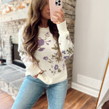 Janie Cream Flower Pattern Knit Sweater