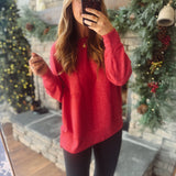 Red Brushed Oversized Sweater