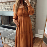 Sepia Gathered Square Neck Maxi