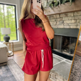 Crimson Heat Sleeveless Top and Shorts Set