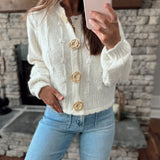 Reagan Cream Floral Button Cropped Knit Cardi