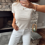 Light Taupe Grey Ribbed Seam Detailed Tee