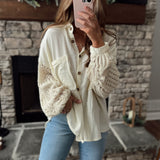 Sal Natural Sweater Sleeve Gauze Button-Up