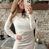 Off White Floral Pattern Sheer Knit Top