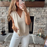 Bennett Natural V Neck Hooded Sleeveless Sweater