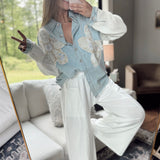 Denim Floral Patch Button Down Shirt