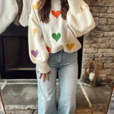All for Love Cream Rainbow Hearts Sweater