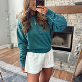 Dark Teal Raw Edge Burnout Sweatshirt