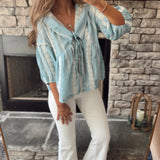 Cloud Wash Embroidered Collar Button Down Short Sleeve