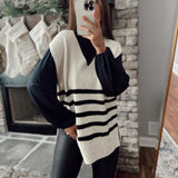 Smart Move Cream/ Black Oversized Sweater Vest